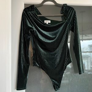 Privacy Please Green Velvet Bodysuit - M